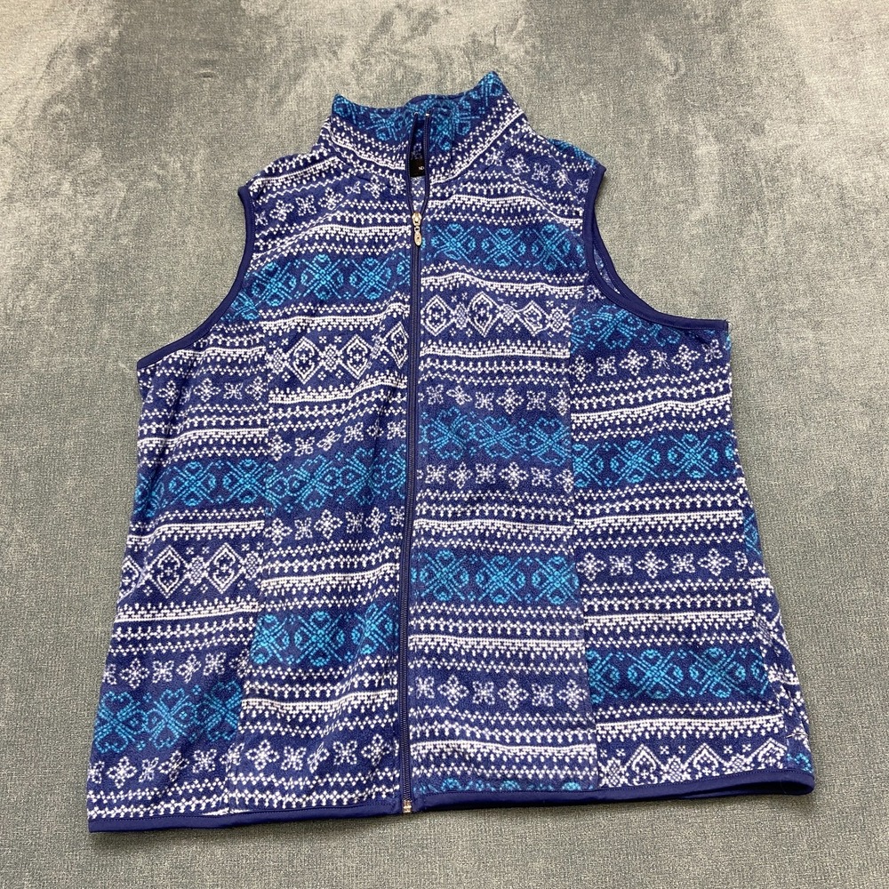 NYL New York Laundry Fleece Vest Womens XL Blue White Nordic Winter Full Zip